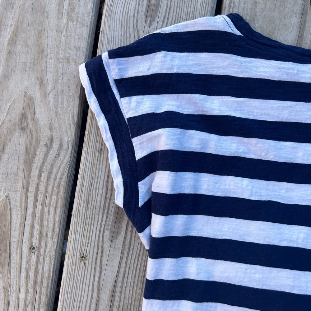 J Crew Navy White Striped‎ Tie Waist T-Shirt Dress in 100% Cotton | Sz L Classic - Picture 11 of 16